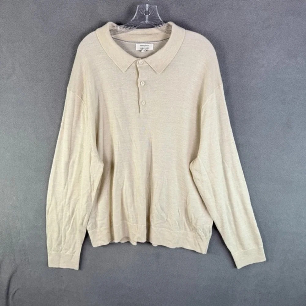 Banana Republic Mens Sweater‎ 2XL Merino Wool L/S Knit Polo Grandpa Quiet Luxury